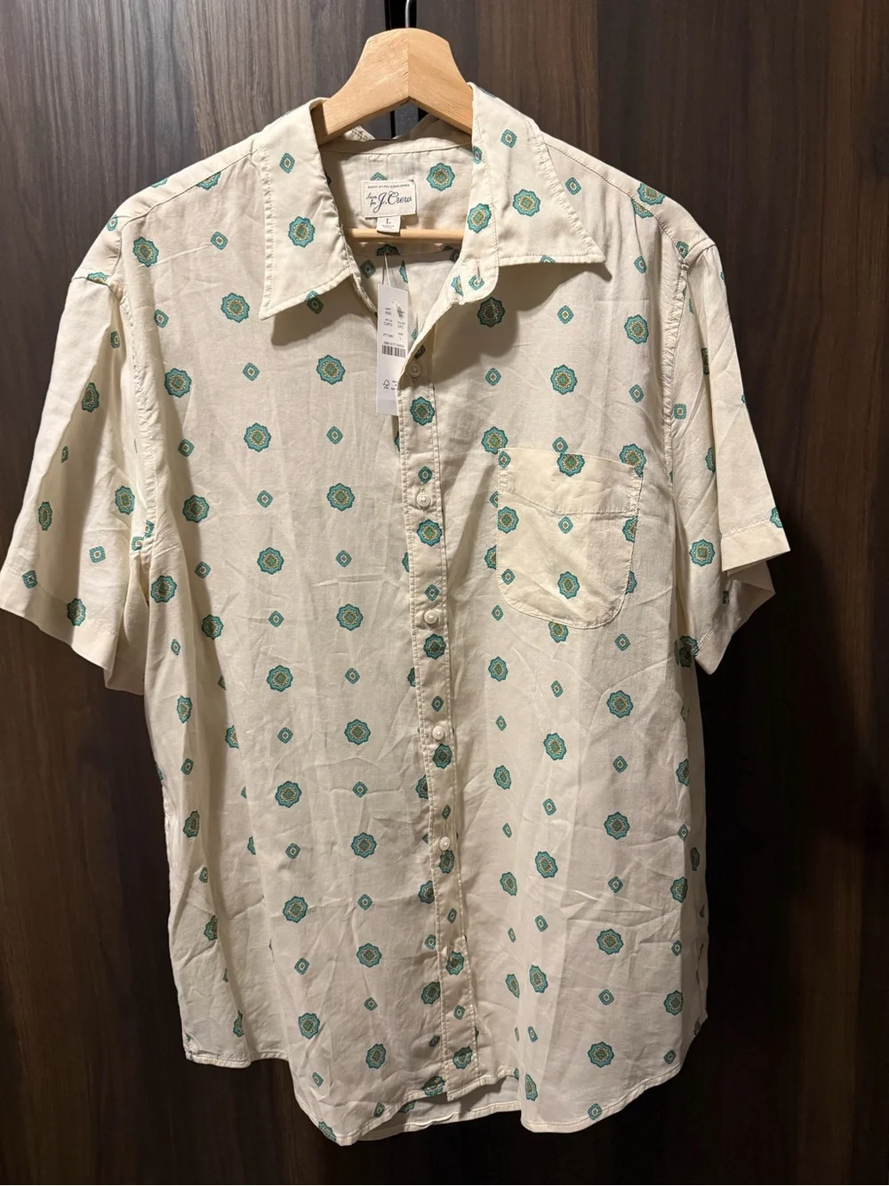 J.Crew TENCEL lyocell Shirt Point Collar Calais Foulard Green Medallion Tile L